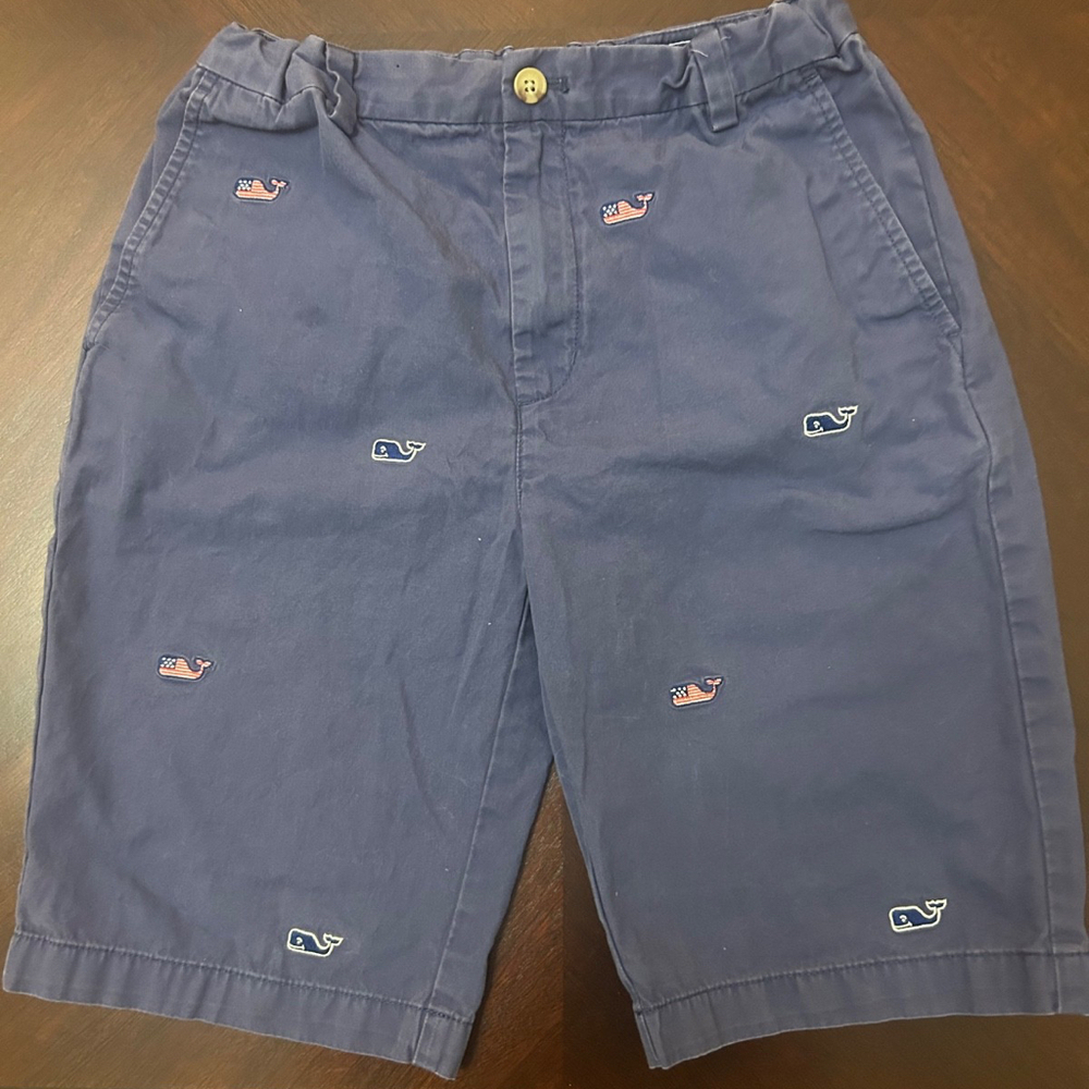 Vineyard Vines Boys Navy Blue Khaki Shorts Size 16 Adjustable Waist Turtles